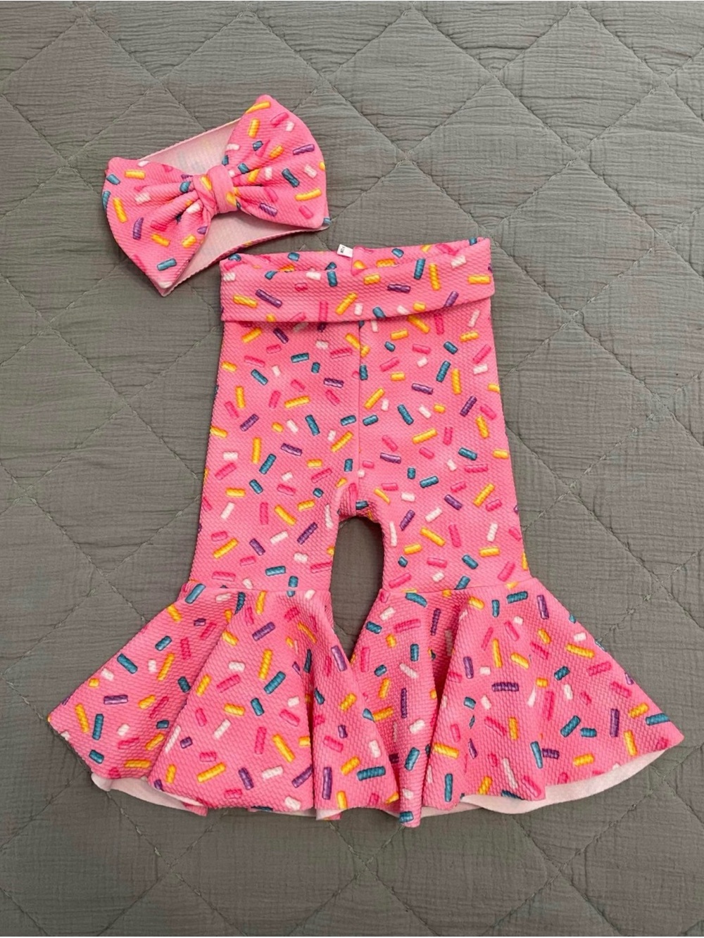 Pink Sprinkle Ruffled Baby Pants with Matching Bow